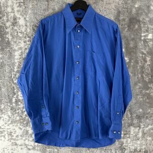 Kenneth Cole Size 16 32-33 Cotton Button Shirt Blue Long Sleeve Collar Pocket